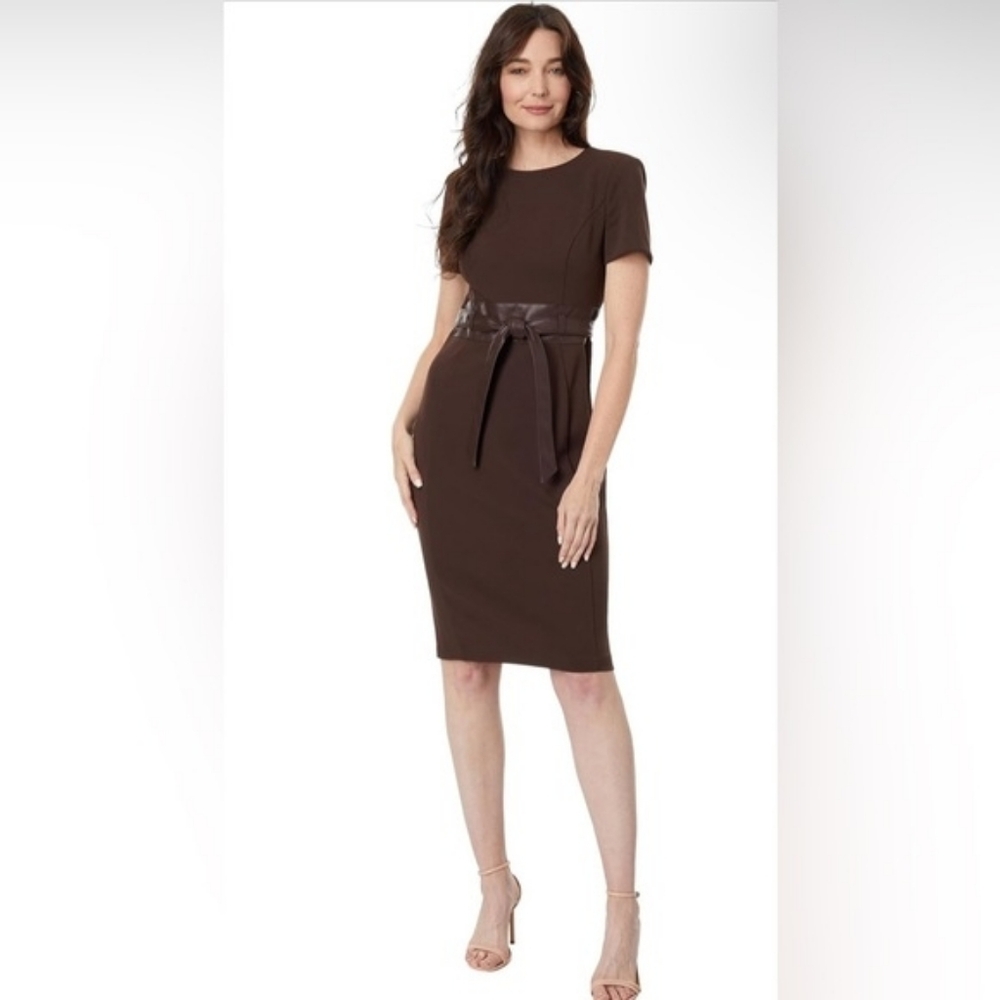 Calvin Klein Brown Midi Sheath Dress with Waist Tie